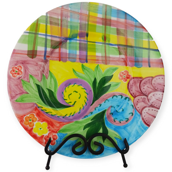 Mann Made In Italy Colorful Hand Painted Large Serving Plate Stamped Signed - Picture 6 of 6